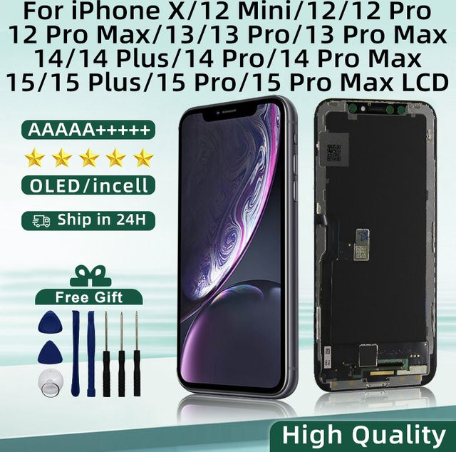MSMADE OLED Display mit 3D Touchscreen Digitizer für iPhone 12 Pro Max 13 Mini 14 Plus 14 Pro Max 15 Plus 11 X in Schwarz - Bild 1