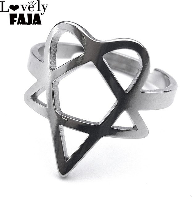 Lovely FAJA Ring Heartagram Symbol, Edelstahl, Silber, Unisex - Bild 1