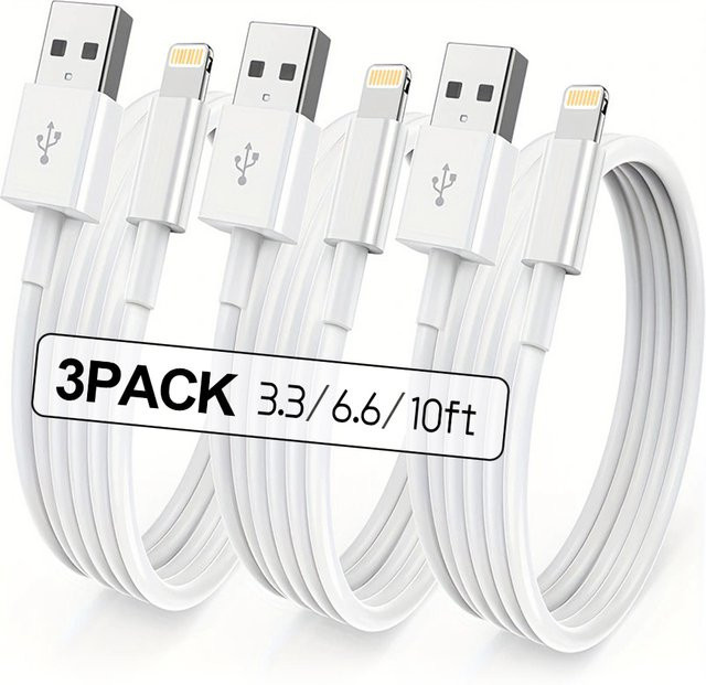 KADIXI MFI-zertifiziertes USB-A auf Lightning Ladekabel in Weiß, 3 Meter lang, kompatibel mit iPhone 14, 13, 12, 11, XS, XR, X, 7, 6 - Bild 1
