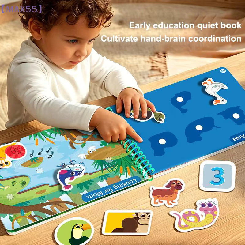 MAX-55 Montessori Beschäftigungsbuch für Kinder mit 4 Themen und Cartoon-Reise-Stickern in Mehrfarbig - Bild 3