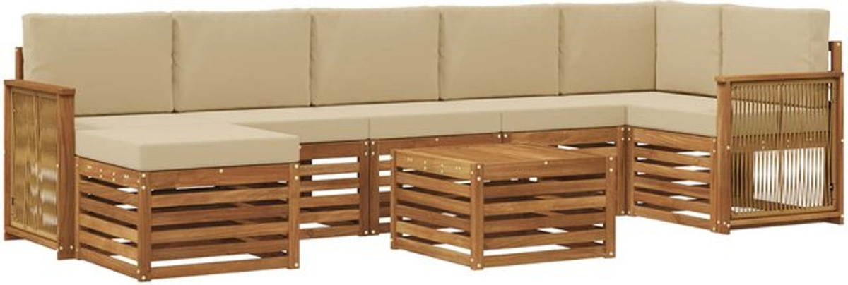 7-teilige Outdoor-Sofagarnitur aus Akazie mit Kissen in Natur und Beige von vidaXL - Bild 1