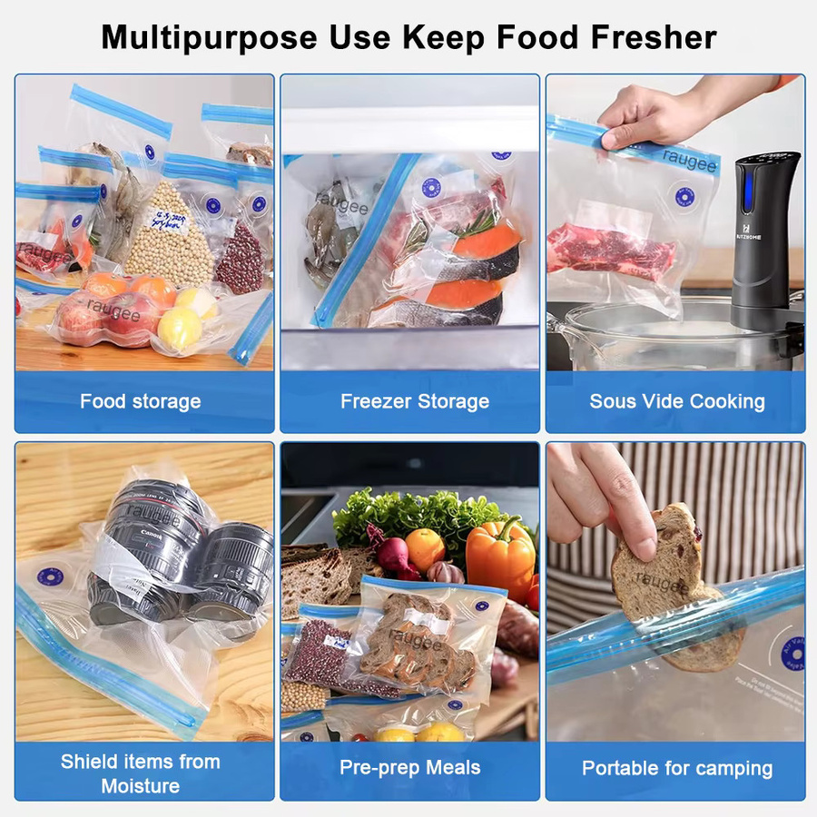 Wiederverwendbare Vakuumbeutel von raugee, BPA-freie Lebensmittel-Vakuumverpackung mit Reißverschluss, transparent, 30 Stück - Bild 3