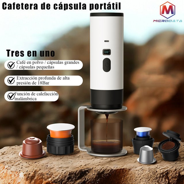 Tragbare 3-in-1 Kapselkaffeemaschine mit digitalem Touch-Display und Heizpumpe, Weiß - Bild 1