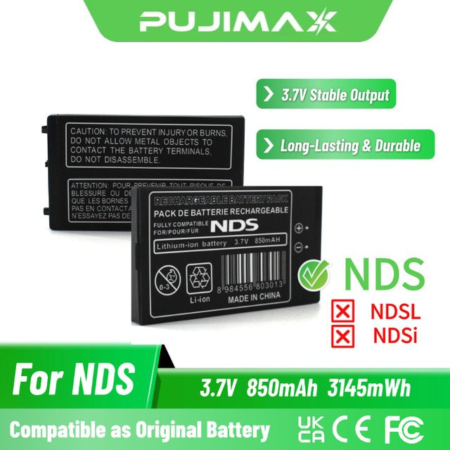 PUJIMAX Lithium-Ionen-Ersatzakku 850mAh in Schwarz für Nintendo NDS NTR-003 und NTR001 DS Spielkonsolen - Bild 1