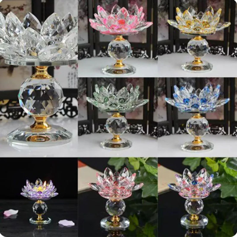 Hoom-Dekor Lotosblumen Kerzenständer aus Glas in Gelb mit floralem Design für Teelichter - Bild 3