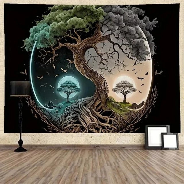 VIKAMA Wandteppich mit floralem Baum- und Blättermuster in Multicolour zur Dekoration von Wohnzimmer, Schlafzimmer oder Schlafsaal - Bild 1