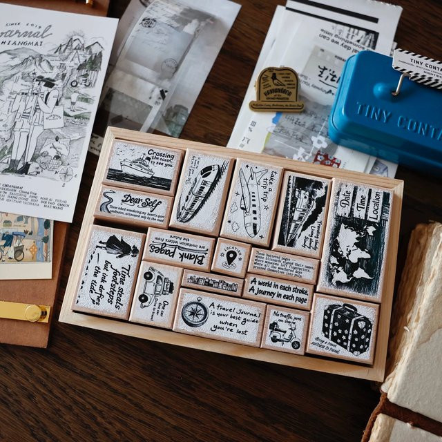 Vintage Travel Record Holzstempel für dein DIY Scrapbooking und die Kartenherstellung - Bild 1