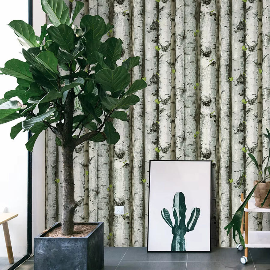 Meihodan Selbstklebende Vinyl Tapete Wald Birke Design in Grau, Braun und Grün für Schrankdekoration - Bild 2
