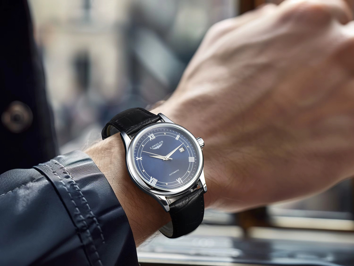 LONGLUX Armbanduhr Automatik, Edelstahl, Leder, Weiß, Herren - Bild 3
