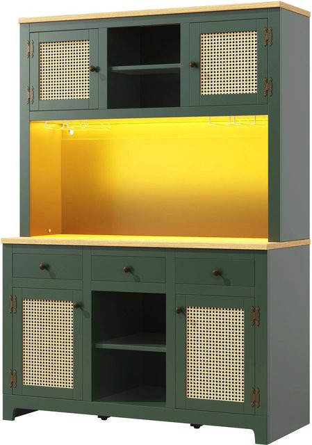Merax LED Hochschrank in Grün mit Rattan-Tür und verstellbaren Böden, H x B x T: 180 x 40 x 40 cm - Bild 1