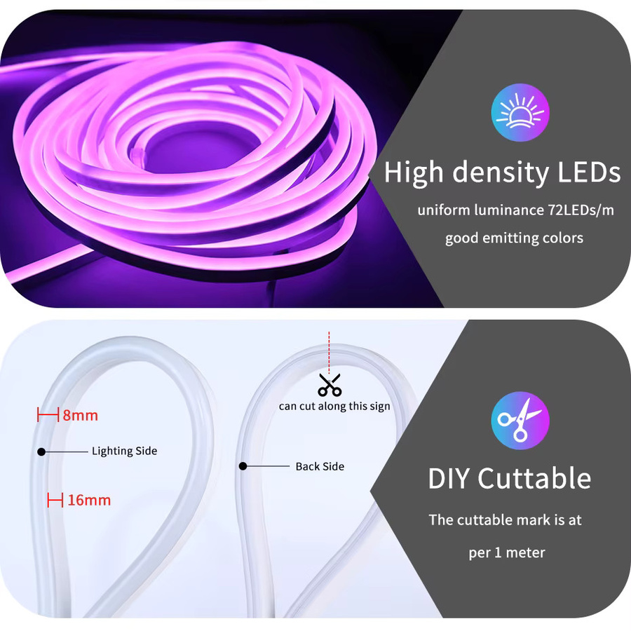 FastDeng Smart Tuya WiFi RGB Neon Flex LED-Band, dimmbar mit Fernbedienung, wasserdicht, Multicolour - Bild 2