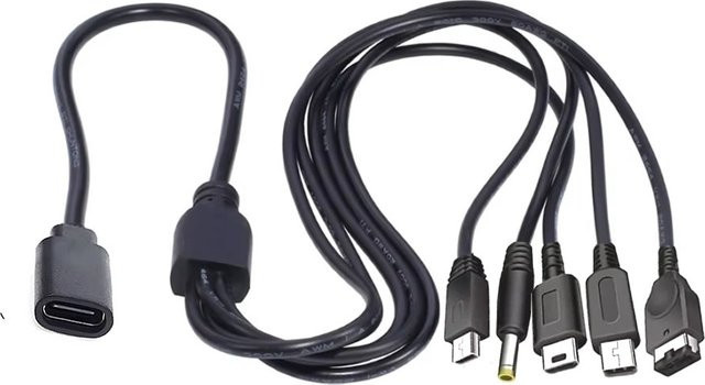Multi 5-in-1 Typ-C-Ladekabel von Nintendo in Schwarz für Nintendo New 3DS XL, NDS Lite, NDSi LL, Wii U, Nintendo GBA und Sony PSP 1000/2000 - Bild 1