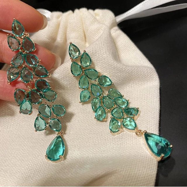 YIRAN Jewelry Hängeohrringe, Strass, Wassertropfen, Grün, Damen - Bild 1