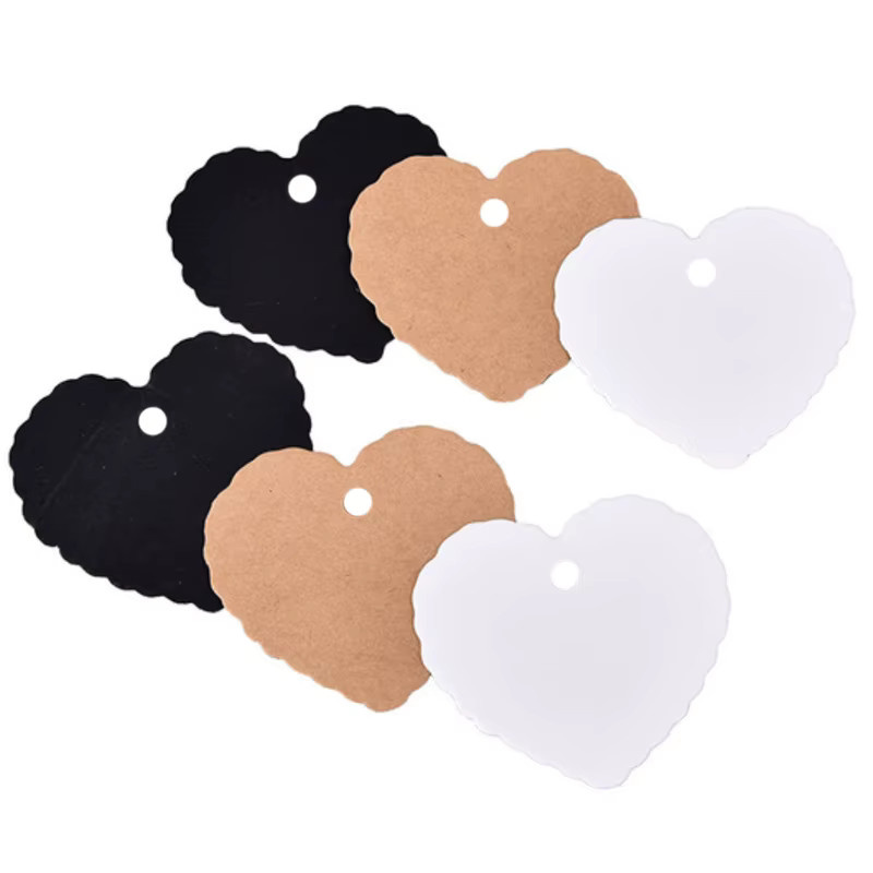 ZYF 100 Stück herzförmige Hängekarten aus Kraftpapier, blanko und handbeschreibbar, weiße Geschenkmarkierungsetiketten für DIY-Geschenkverpackungen - Bild 3