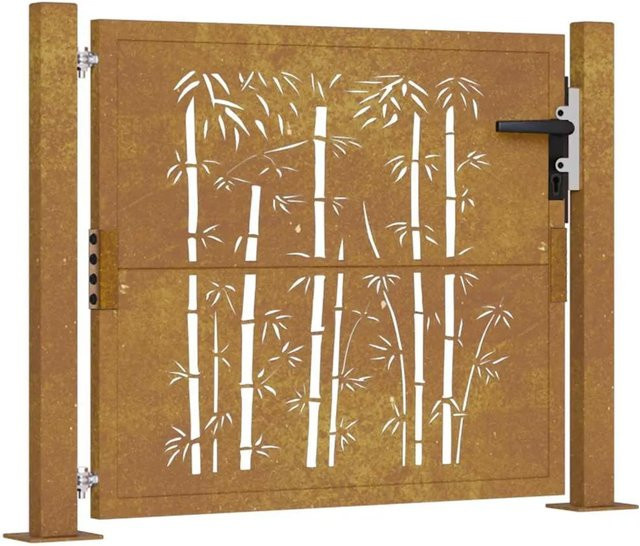 vidaXL Gartentor aus Cortenstahl in Braun im Bambus-Design, Höhe: 110 cm, Breite: 80 cm - Bild 1