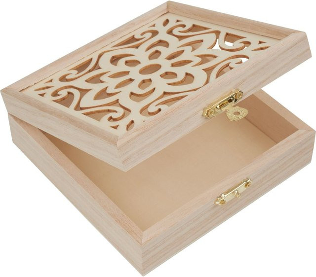 VBS Holzkasten Ornament-Blume in Beige aus Sperrholz mit orientalischem Blumenornament, B/T/H: 12,0 x 4,5 x 12,0 cm - Bild 1