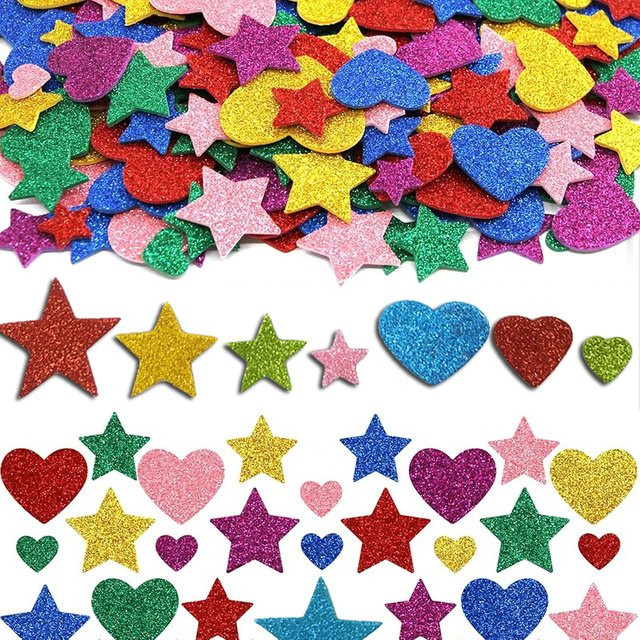 Glitzerschaum-Sterne-Herzaufkleber, 100-teiliges Set, multicolor - Bild 1