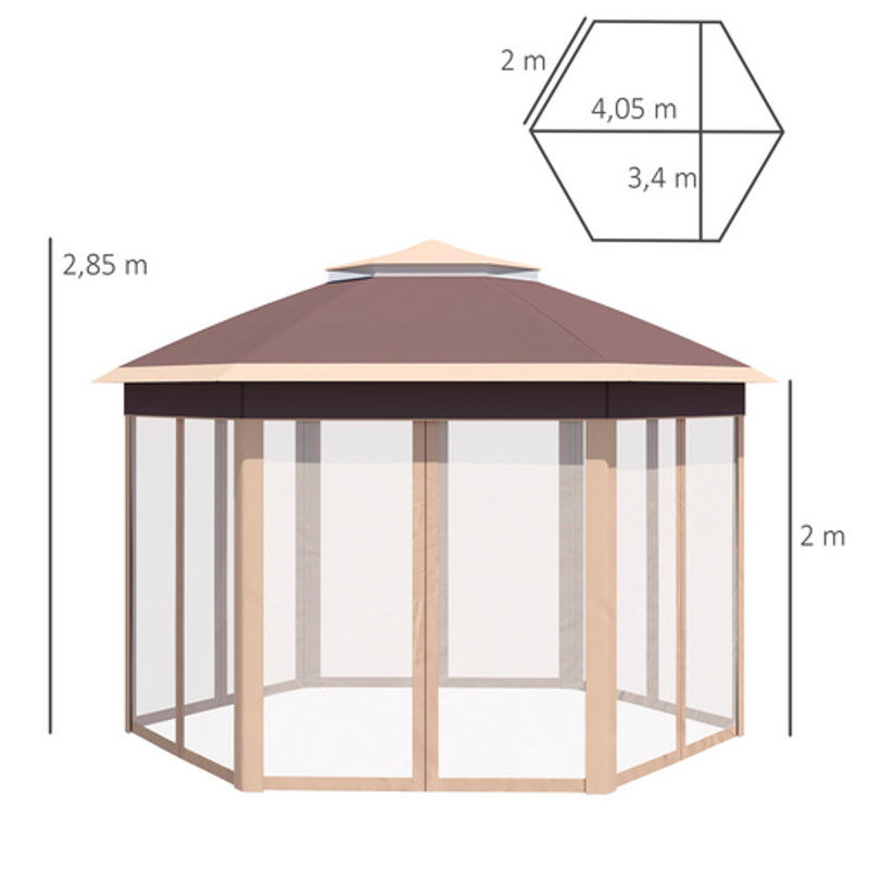 Outsunny Faltpavillon aus Polyester mit Doppeldach und Metallgestell, Beige/Braun, B: 405 cm, H: 285 cm, T: 405 cm - Bild 3