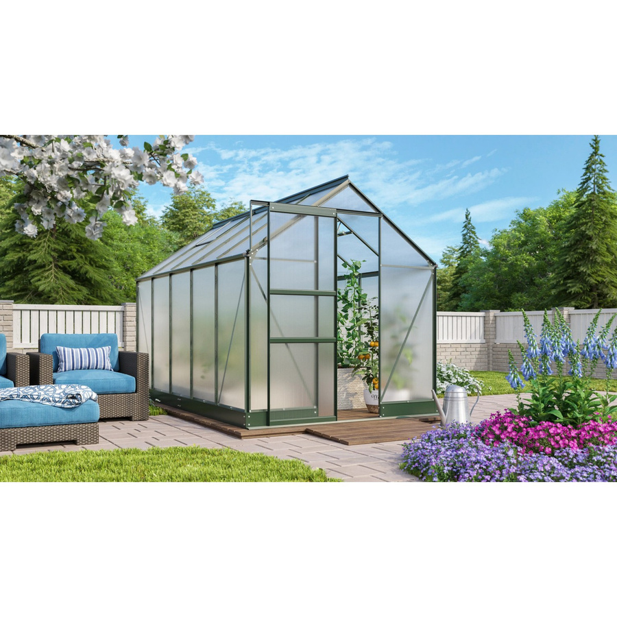 Vitavia Gewächshaus Apollo 6200 in Smaragdgrün mit Aluminiumrahmen, Polycarbonat-Verglasung, Fundament und Regenrinnen, 6,2 m² - Bild 2