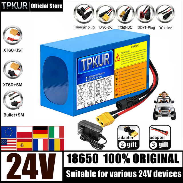 TPKUR Lithium-Ionen-Akku 24V 12Ah 7S4P mit BMS in Blau für elektrische Pendlerfahrzeuge von 350W bis 700W - Bild 1