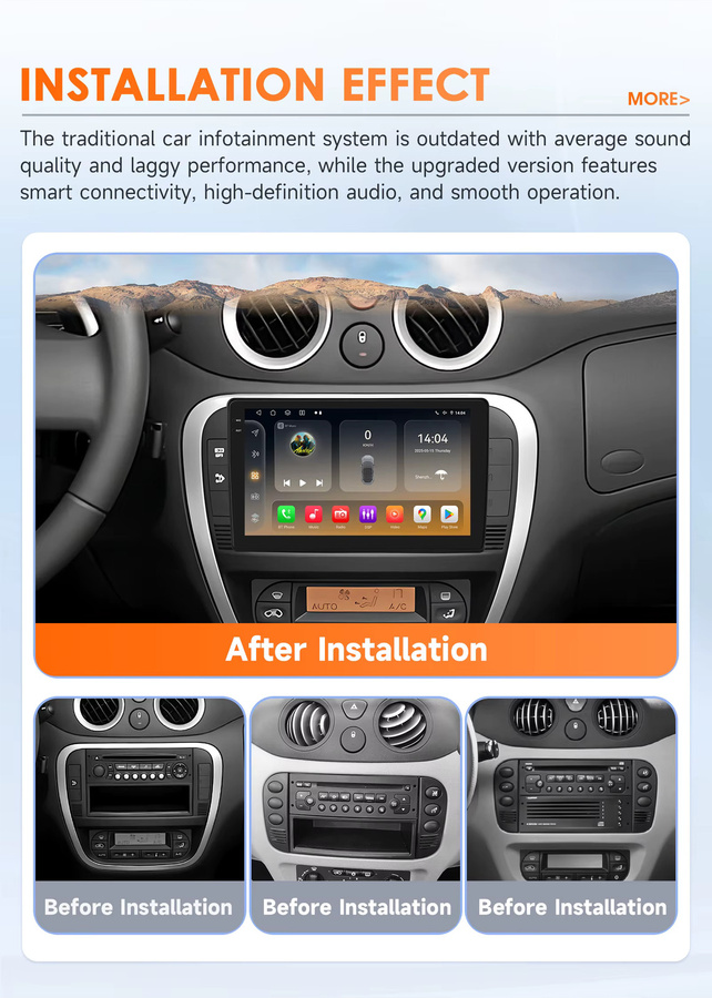 OSSURET Android 14 Multimedia Autoradio mit Qualcomm 8 Core für Citroen C2 C3 (2001-2010), Schwarz, kabelloses CarPlay, Android Auto, 4G, Bluetooth 5.4 und GPS - Bild 2