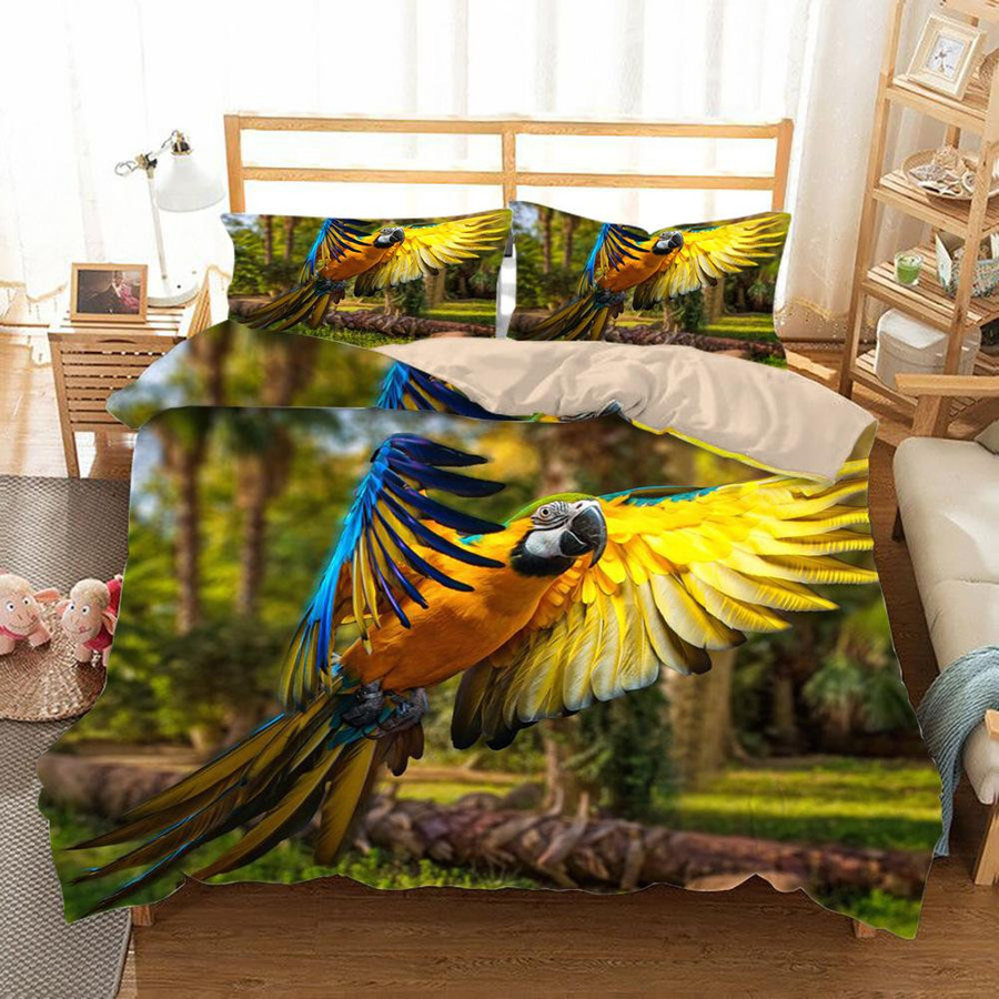 Ara Bettwäsche Set mit Papagei-Motiv in Grün, 3-teilig, B/H: 135 x 200 cm - Bild 1