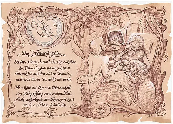 Vintage Zunftbild Frauenärztin als Poster auf Antikpapier in A4, Mehrfarbig - Bild 1