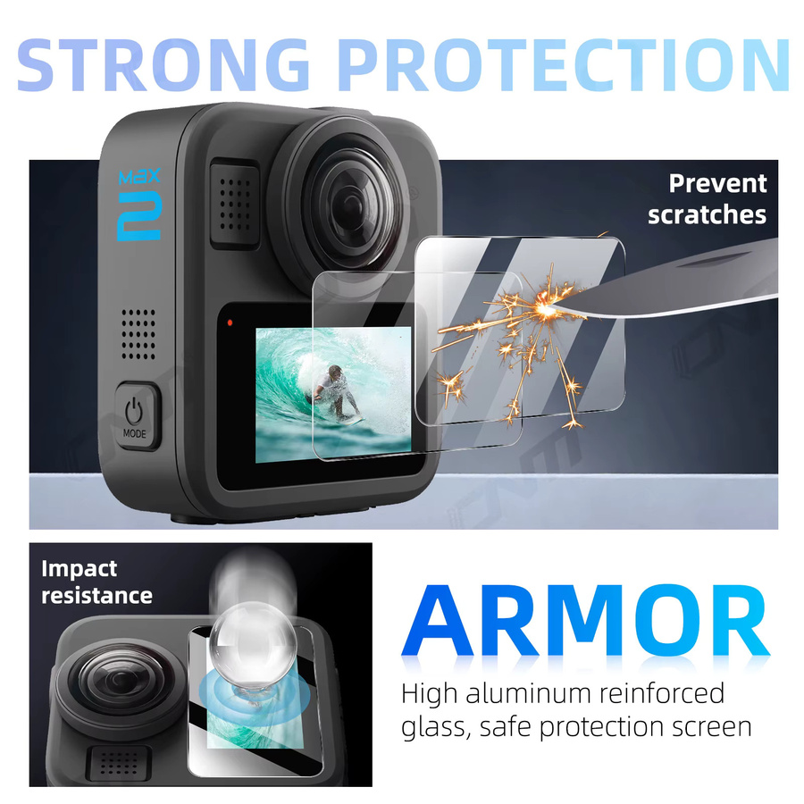 GoPro MAX 2 Displayschutzfolie aus gehärtetem Glas, transparent, HD-klar und kratzfest - Bild 2