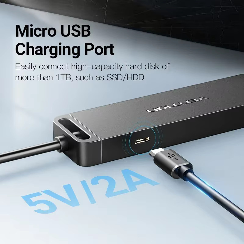 Vention USB-C Hub mit 4 USB 3.0 Ports und Micro Charge Power, Schwarz - Bild 6