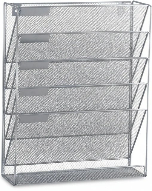 Relaxdays Zeitschriftenhalter aus Metall für die Wand in Silber mit 6 Fächern, B/H/T: 40,5 x 32,5 x 10,5 cm - Bild 1