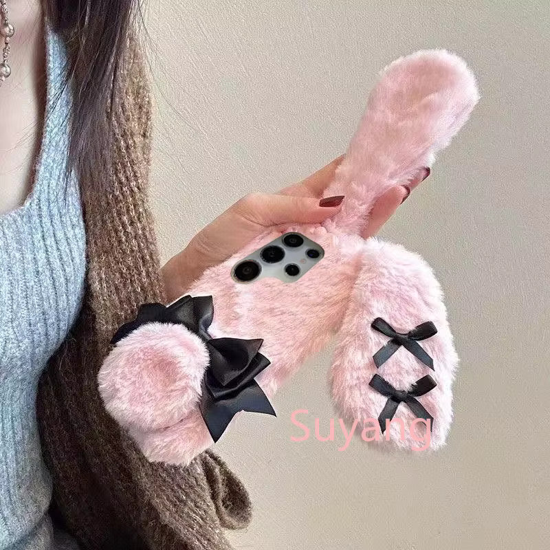 Flauschige 3D Häschenohren Handyhülle für Samsung Galaxy S25 Ultra S24 S23 S22 A56 A55 A36 A35 A26 A25 A16 A15 A06 A05 in Pink - Bild 2