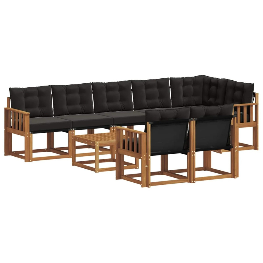 vidaXL Outdoor-Sofagarnitur 9-teilig aus Akazienholz mit Kissen und Textilene in Braun und Schwarz - Bild 2