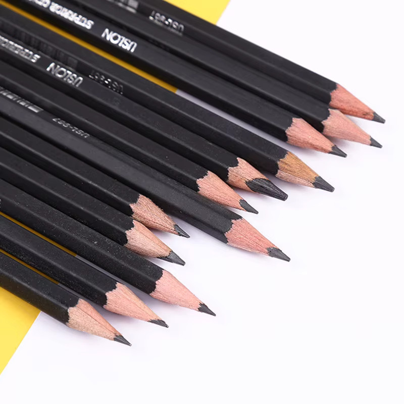 Zeichenstift Set mit 12 Stück Bleistiften in Schwarz für Schule und Kunst, inklusive Metallbox, Graphit-Bleistifte HB 2H 2B - Bild 3