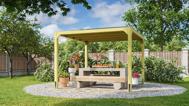 Karibu Pavillon CUBUS aus Leimholz mit Flachdach und Dachfolie, B/T: 320 x 320 cm, Höhe: 239 cm - Bild 1