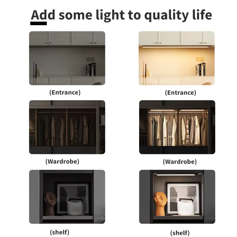 Pzsunly LED Bewegungsmelder Schrankleuchte mit USB-Aufladung und drei Lichtfarben in Weiß für Küche und Kleiderschrank - Bild 5