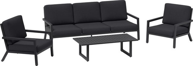 Lounge-Gruppe Springtown 4-teilig aus pulverbeschichtetem Aluminium in Schwarz und Dunkelgrau mit Polsterkissen und modernem Design - Bild 1