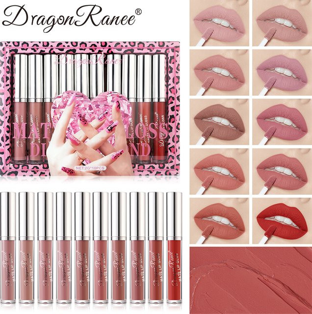 Dragon Ranee Lipgloss-Set, 10 Stück, Nude, Matt, Unisex - Bild 1