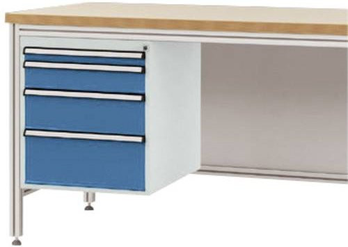 Manuflex Gehäuse-Unterbau ZB4772.5007 für ALU-Arbeitstische in Blau, Nutzhöhe: 50 cm, mit 4 Schubfächern, passend für Tischtiefe: 80 cm - Bild 1