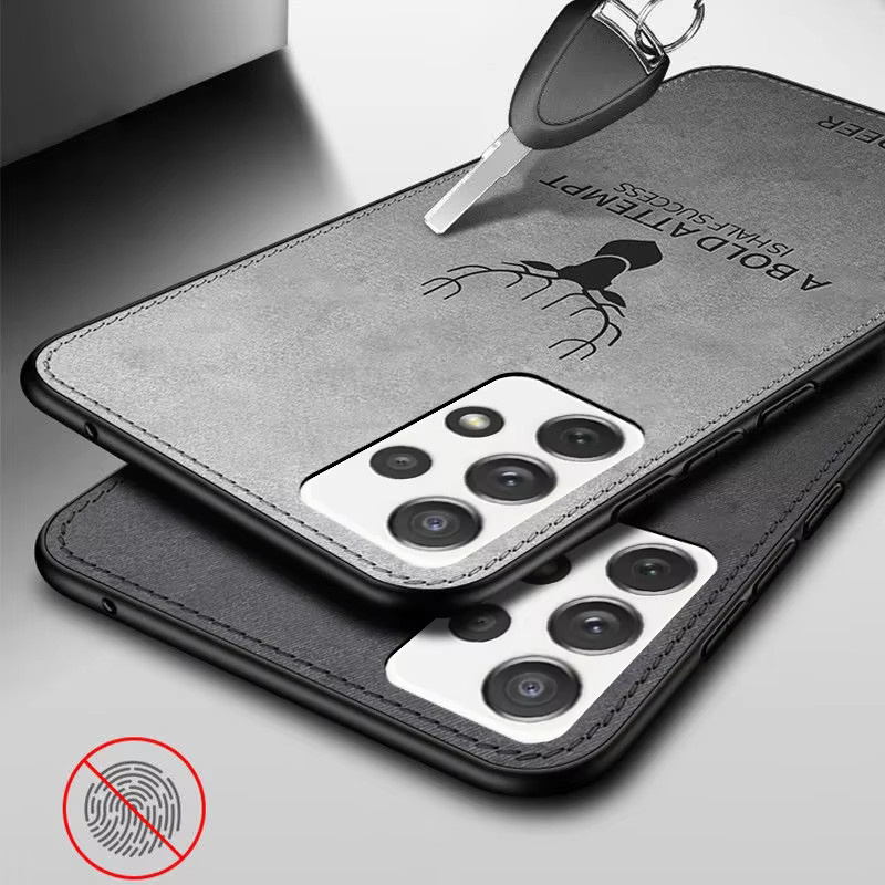 Samsung Handyhülle Hardcover mit Hirschmuster in Schwarz für Galaxy S24 S23 S22 S21 S20 Ultra Plus FE A55 - Bild 1