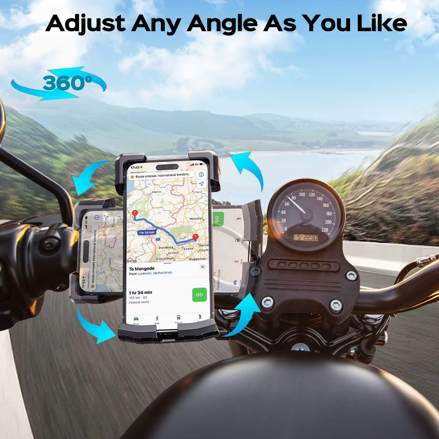 Motorrad-Telefonhalterung mit Dual Vibration Dampener und Upgrade-Lenkerclip in Schwarz für Motorrad und Fahrrad - Bild 4