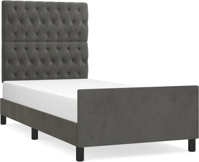 vidaXL Bettgestell mit Kopfteil aus Samt in Dunkelgrau, B/T/H: 90 x 190 x 128 cm - Bild 1