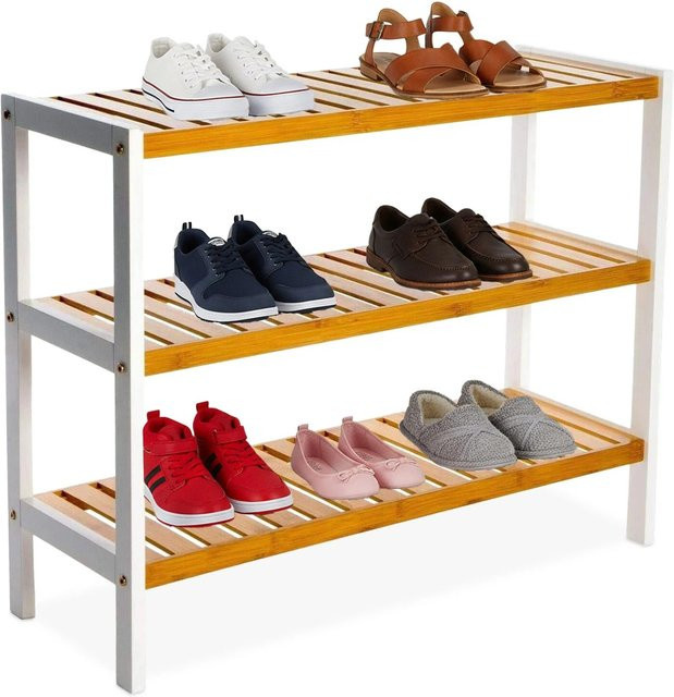 Relaxdays Schuhregal aus Bambus mit 3 Ablagen in Weiß, B: 55 cm, H: 70 cm, T: 26 cm - Bild 1