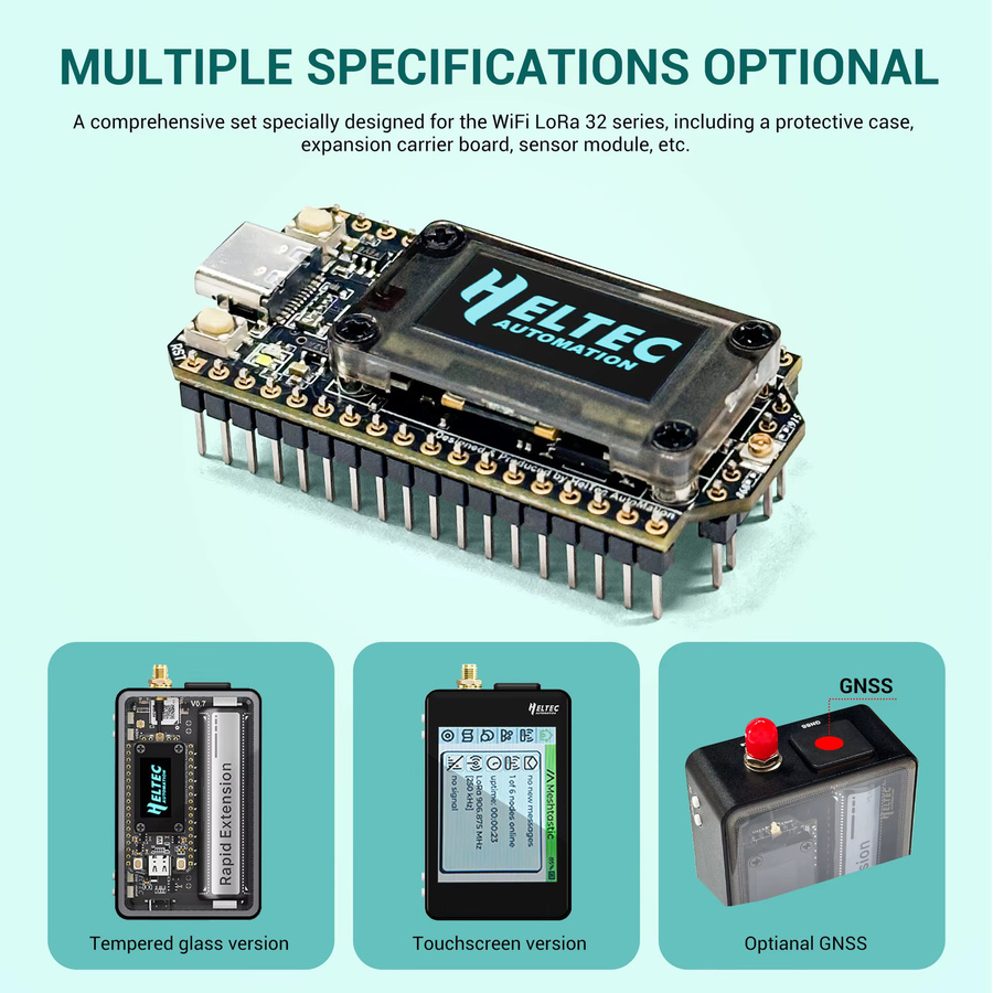 Heltec Automation WiFi LoRa 32 V4 Erweiterungskit mit Touchscreen-Erweiterungsträgerplatinen, GNSS-Modul und Schutzhülle aus gehärtetem Glas in Schwarz und Transparent - Bild 2