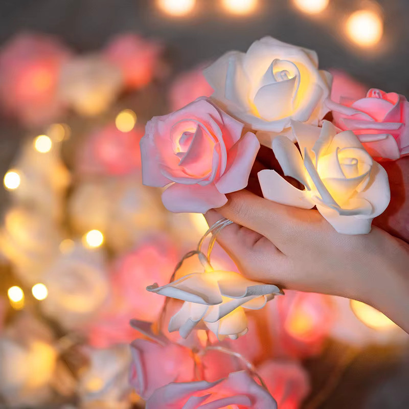 LED Rosen Lichterkette mit 10 LEDs in Warmweiß, 1,5 m Länge für Hochzeiten, Valentinstag und Party-Dekoration, Farbe: Weiß - Bild 4