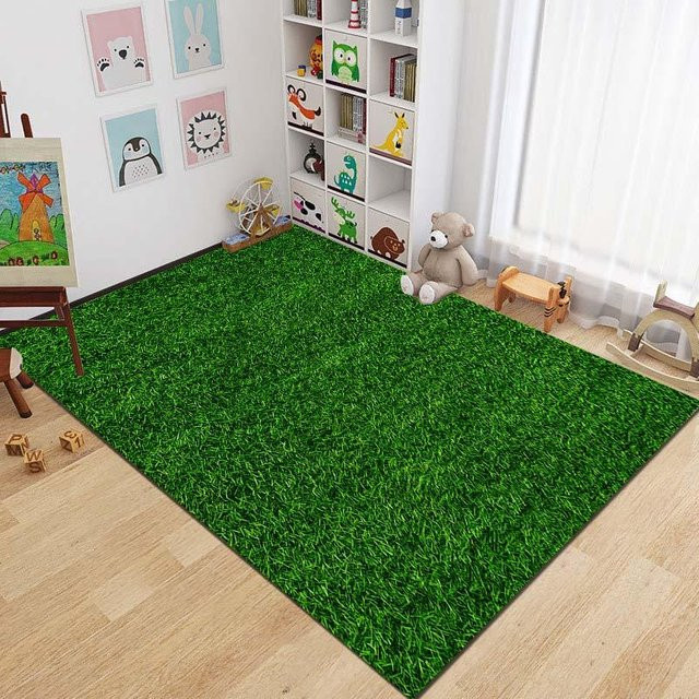 UQIDEHOME Fußballfeld Teppich in Grün für Kinderzimmer und Wohnzimmer, weiche Spielmatte aus Polyester, Breite: 70 cm, Tiefe: 100 cm - Bild 1
