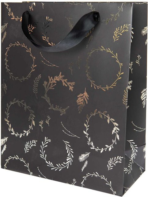 Rico Design Paper Poetry Geschenktüte Nostalgic Christmas Kränze schwarz B: 26 cm, H: 32 cm, T: 12 cm - Bild 1