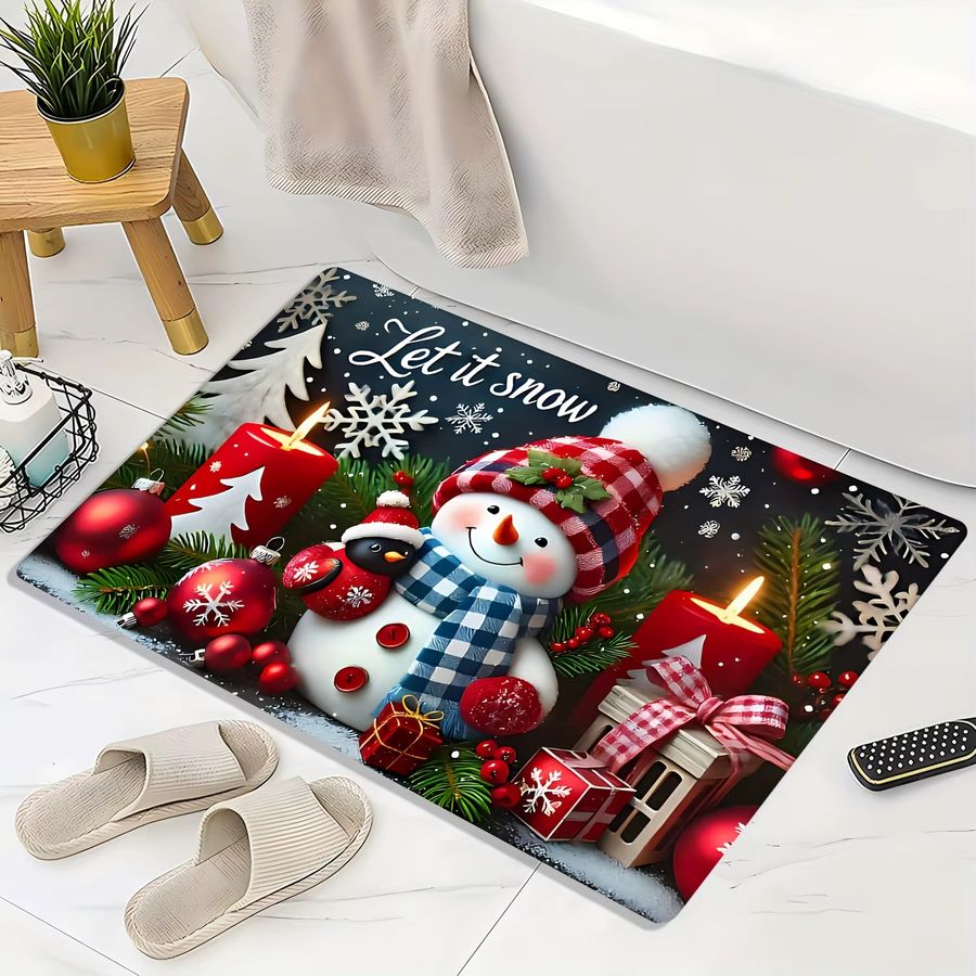 VIKAMA Rutschfeste Bodenmatte mit Schneemann-Muster für den Eingangsbereich und die Eingangstür als Weihnachtsdekoration - Bild 2
