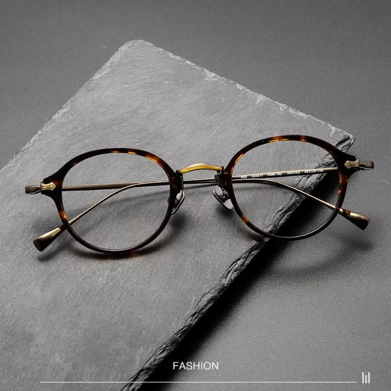 CLLOIO Korrektionsbrille Retro, Vollrand, Rund, Acetat, Titan, Blaulichtfilter - Bild 2