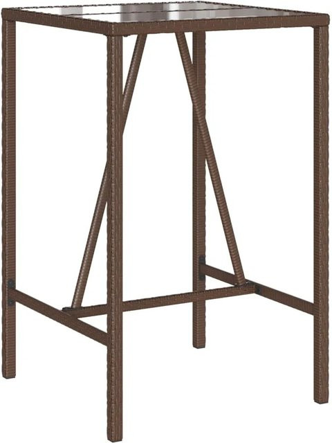 vidaXL Garten-Bartisch aus braunem PE-Rattan mit Hartglas, B/T/H: 70 x 70 x 110 cm - Bild 1