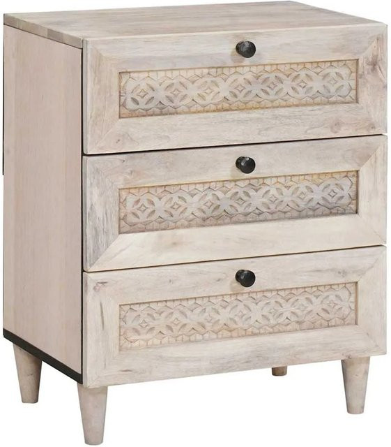vidaXL Nachttisch aus massivem Mangoholz in Beige, B/T/H: 50 x 33 x 60 cm - Bild 1